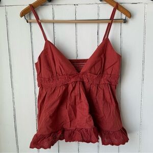 Women’s Rust Red Lace-Trim Spaghetti Strap Tank Top